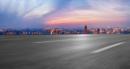 Road and city buildings background