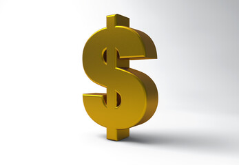 Gold Dollar sign symbol 3d render metallic icon USD side view