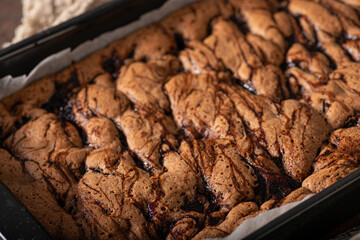 Homemade dessert with plum jam