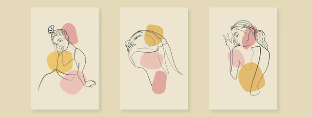 Surreal Faces Continuous line, drawing of set faces and hairstyle, fashion concept, woman beauty minimalist, vector illustration pretty sexy. Contemporary portrait
