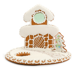 home made gingerbread house isolated on white background
