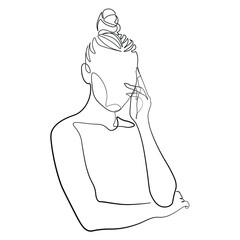 Surreal Faces Continuous line, drawing of set faces and hairstyle, fashion concept, woman beauty minimalist, vector illustration pretty sexy. Contemporary portrait
