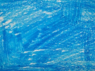 Texture with paints, sky, water, ice, air, strokes with blue pencils