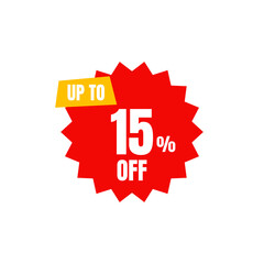 15 Percent Off, Discount Sign Banner or Poster. Special offer price signs