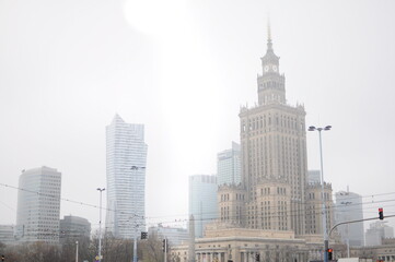 Fototapeta na wymiar Warsaw, Poland - 12.02.2017. Panoramic View on Palace of culture and science