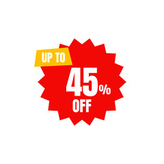 45 Percent Off, Discount Sign Banner or Poster. Special offer price signs