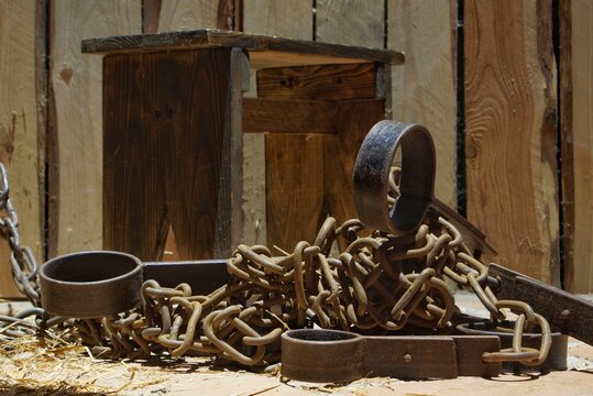 Old Chains And Shackles Used In The Old Days For Chaining Prisoners