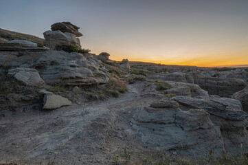 Sunrise over Writing on Stone Provincial Park in the Milk River Valley, Alberta, Canada