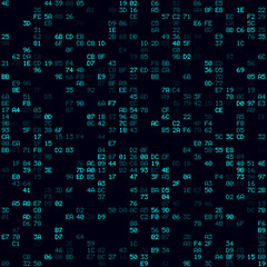 Abstract digital background. Cyan sparse hexadecimal pairs background. Medium sized seamless pattern. Classy vector illustration.