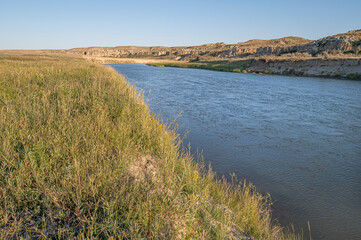 Distant view of the Milk River in Alberta, Canada