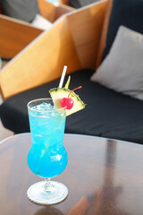 Blue Hawaii with cocktail glass