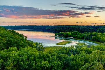 Scenic view overlooking the confluence of the Kinnickinnic and St. Croix rivers and delta at...
