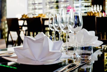 Selective focus at Luxury banquet table