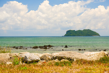 Tropical beach seaside and blue sky at Banhinkob beach in Chomphon province Thailand