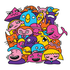 Childrens multi-colored characters, vector illustration. Drawings with little men in cartoon style.