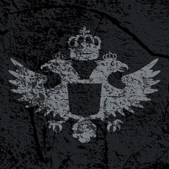 Coat of arms with crown and eagle on the background of the dirty texture of the old wall. Vector illustration.
