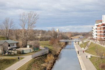 The new harbour in Leipzig on a sunny day in spring or winter