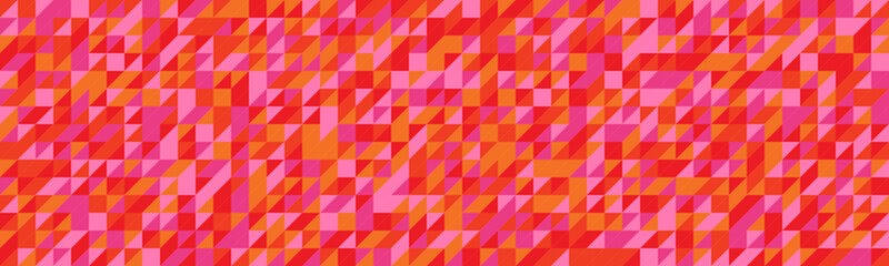 Wide vector background composed of triangles in pink, red and orange tones