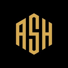 ASH Initial three letter logo hexagon