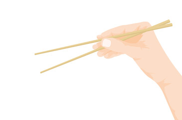 Fototapeta premium Vector illustration of hand holding chopsticks isolated on white background