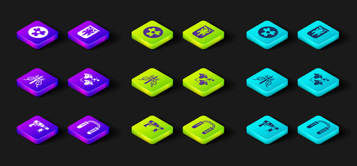Set Transfer liquid gun, Test tube and flask, Experimental insect, Cloning, animal and Biohazard symbol icon. Vector
