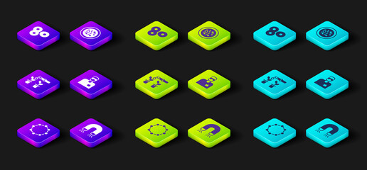 Set Chemical formula, Magnet, Pipette and plant, Laboratory assistant, Petri dish with bacteria and Cell division icon. Vector