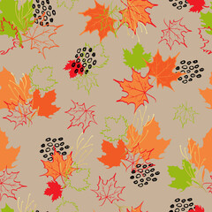 Obraz premium autumn leaves vector seamless pattern. background for fabrics, prints, packaging and postcards