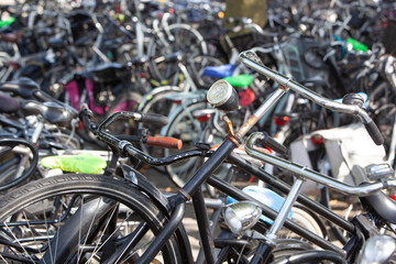 Bicycles parking in the city in the Netherlands