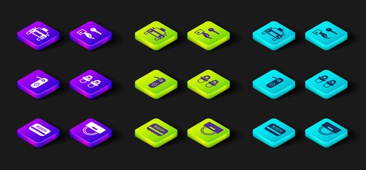 Set Hotel key card, Bellboy hat, Door handle, slippers, door lock and Taxi icon. Vector