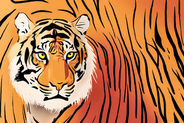 Tiger face with abstract ink brush drawing colourful illustration, Year of Tiger Chinese Japanese Zodiac