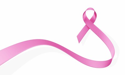 3d Illustration of Symbol of Breast Cancer. Pink Breast Cancer Awareness Realistic Ribbon  on White Color Background with Shadow. Awareness Month Campaign Design