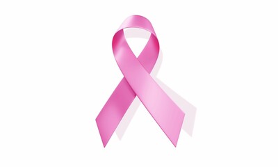 3d illustration of Pink Color Realistic Ribbon with Classic Loop on White Background with Shadow. Breast Cancer Design for Poster, Banner, Print. Symbol of Breast Cancer Awareness Month