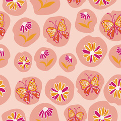 Vector seamless organic florals pattern background.