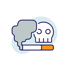 Skull with a cigarette RBG color icon. No smoking. Cause of lung cancer. Damage to health thin line vector illustration.