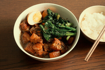 Chinese style braised pork belly with steamed rice