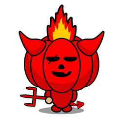 cute red devil pumpkin mascot character cartoon vector illustration without wings