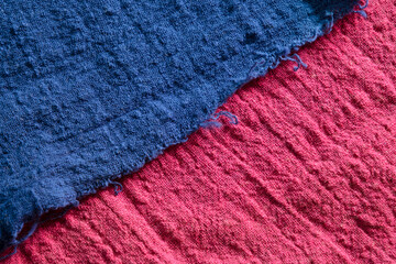 Blue and red sackcloth for the background.