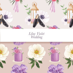 Pattern seamless with lilac violet wedding concept,watercolor style