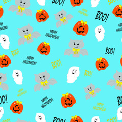 seamless pattern with pumpkins and bats, happy halloween