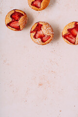 homemade strawberry muffins, little cakes, copy space