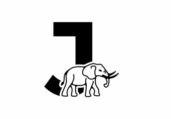Initial letter J with elephant shape line art