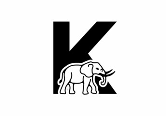 Initial letter K with elephant shape line art