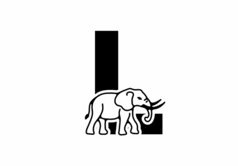 Initial letter L with elephant shape line art
