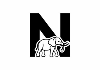 Initial letter N with elephant shape line art