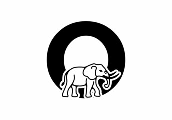 Initial letter O with elephant shape line art