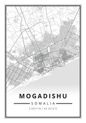 Street map art of Mogadishu city in Somalia - Africa