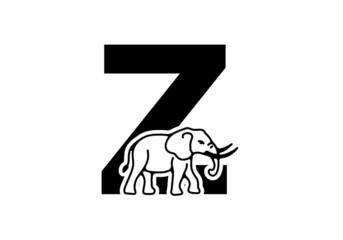 Initial letter Z with elephant shape line art