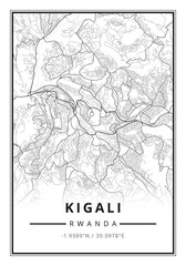 Street map art of Kigali city in Rwanda - Africa