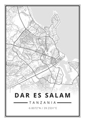 Street map art of Dar Es Salam city in Tanzania - Africa