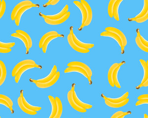 Bananas on a blue background. Seamless pattern.